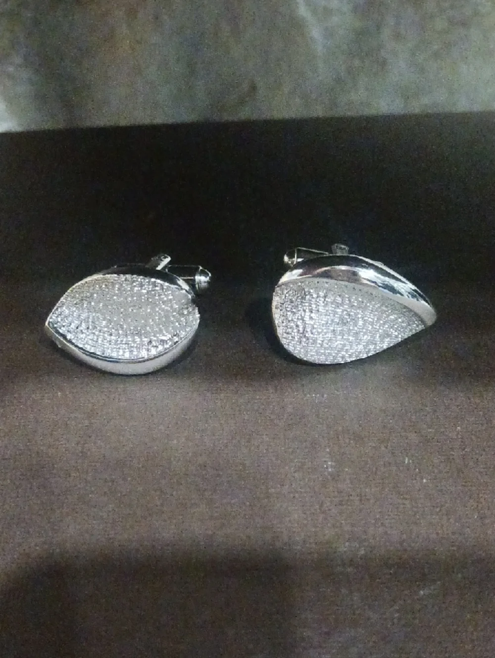 Silver Teardrop Pave Cufflinks - Polished Formal Accent